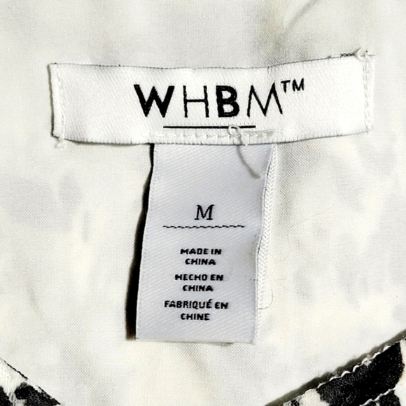 WHBM Black & White Leaf Pattern Long Ruffled Sleeves Blouse (M) - Picture 4 of 8